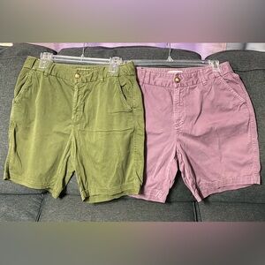 2 Pairs: COLDWATER CREEK High Rise Shorts Green Purple Adjustable Waist Size 8